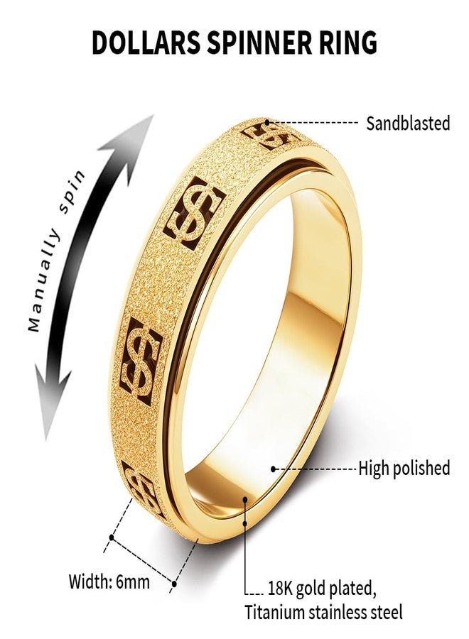 OreilleStar Anxiety Rings for Women Fidget Toys Adults, Cute Dollar Symbol Stainless Steel Spinner Thumb Rings for Women Men 5 Colors: Gold Silver Black Rose Gold Rainbow Size 5 6 7 8 9 10 11 - Image 2
